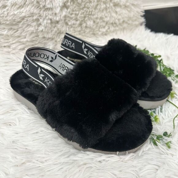 Koolaburra by UGG FUZZ'N II Women's Size 7 Faux Fur Slipper Sandals Black - Picture 3 of 6
